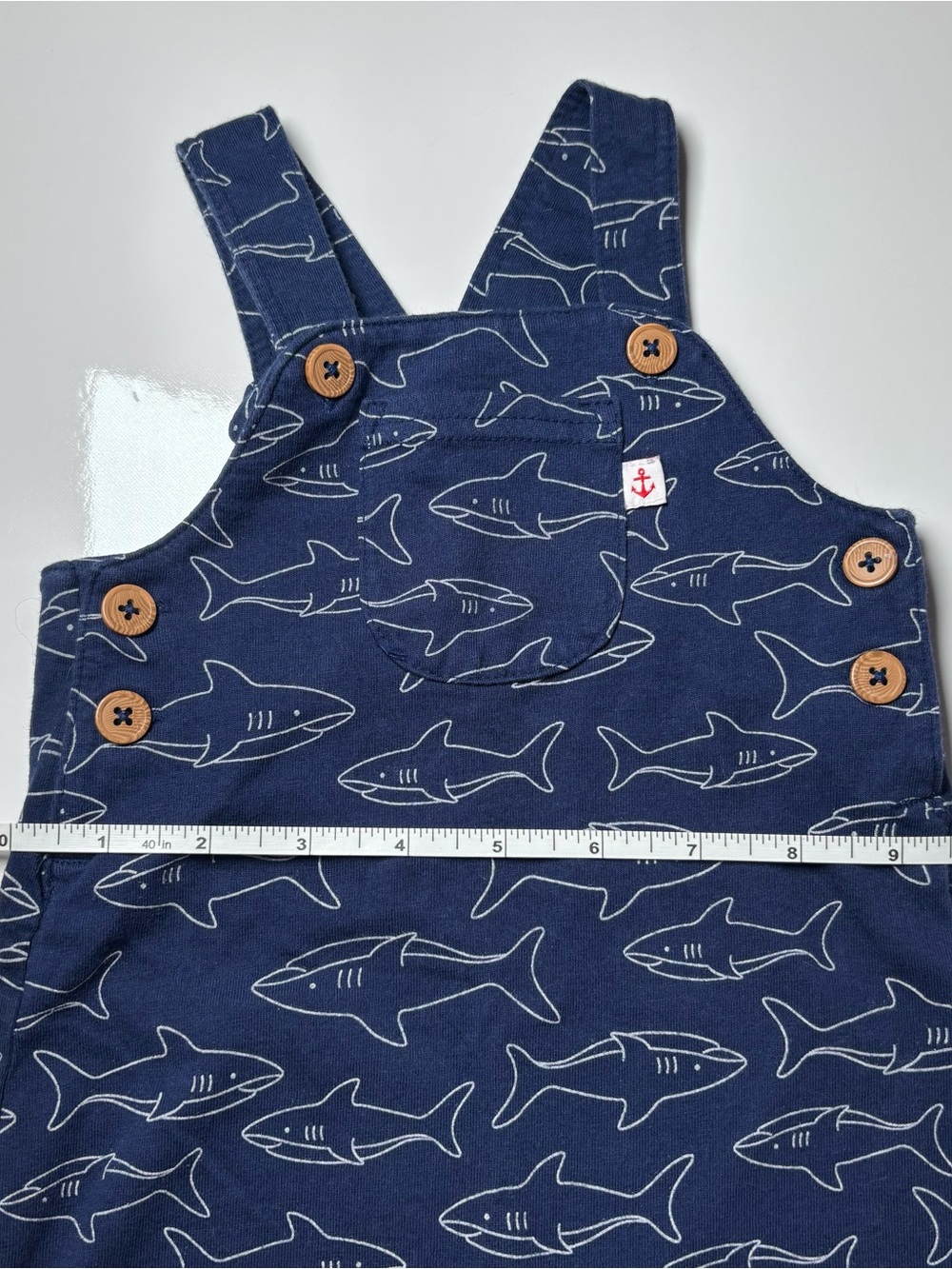 Child of Mine Baby Boys Navy Shark Shortall Overalls 12M Summer - Picture 6 of 7